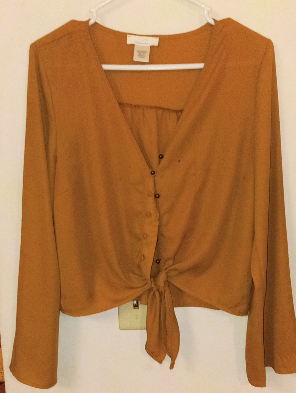 Urban Romantics Tie-Front V-Neck Blouse - Mustard Size Large